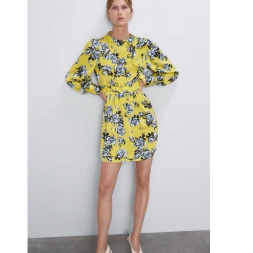 Zara Floral Print Tie Neck Dress
